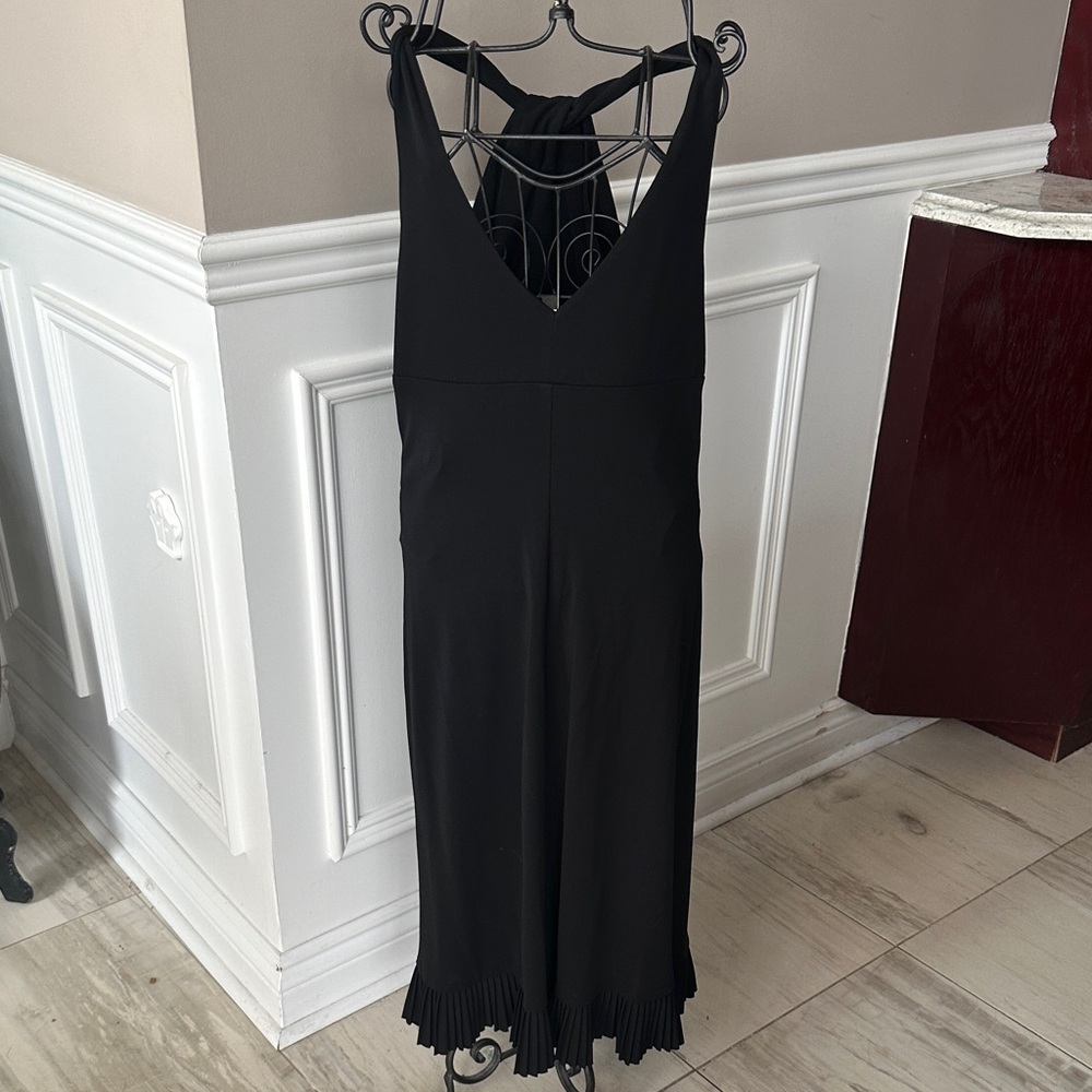 Classic Black Midi Dress with Pleated Hem